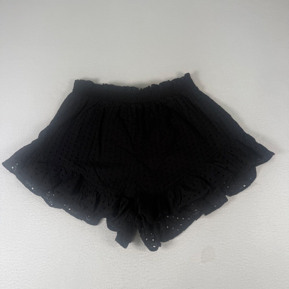 Pomander Place Eyelet Shorts Womens Large Black Cotton Boho Ruffle Y24301T New - Picture 5 of 11
